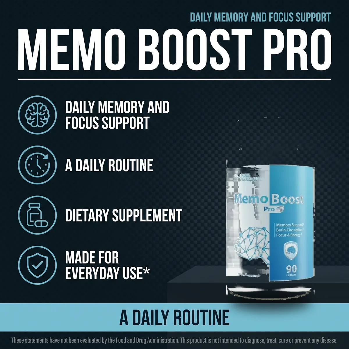Memo Boost Pro daily memory and focus support: a dietary supplement made for everyday use